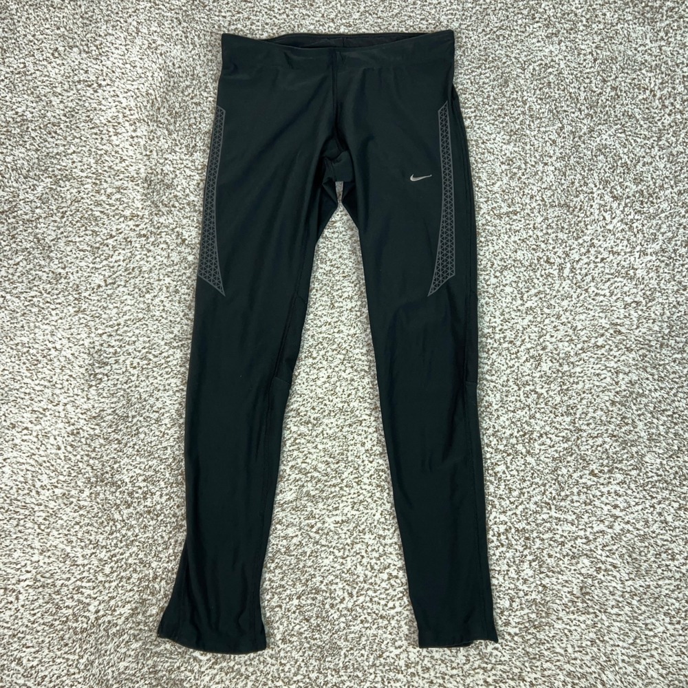 Nike Leggings Womens Medium Black Dri FIT Running Ankle Zip Tights Workout Gym